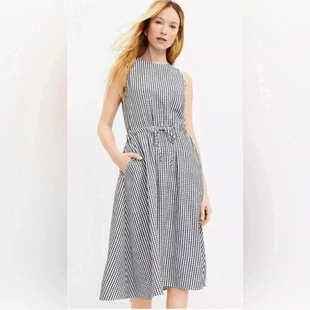 Loft Sleeveless Gingham Dress - Black and White,open back ,pockets size MP